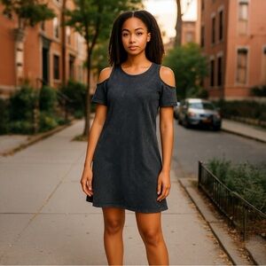 Hollister Distressed Black Shoulder Cutout Dress- Women's Small Dress